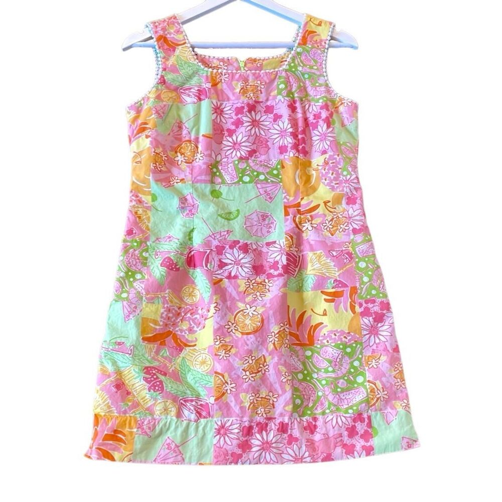Lilly Pulitzer Pink Green Orange Floral Patchwork Midi Dress